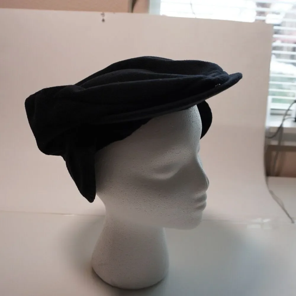 VTG Black Fleece Newsboy Hat w Ear Flaps Cabbie‎ Golf Cap Mens XL Portland OR